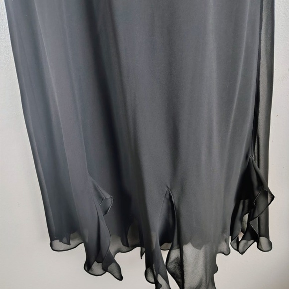 vtg AGB Dress Byer California Black Ruffle V-Neck Chiffon Midi Dress 16 goth vam - Picture 6 of 10